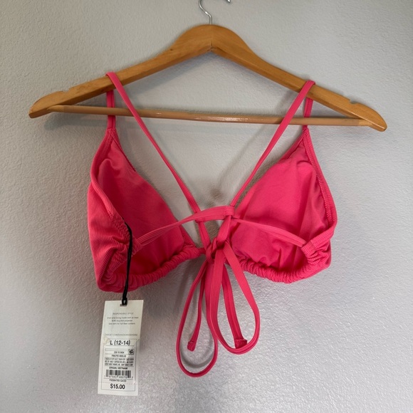 New Shade & Shore Pink Ribbed Triangle Bikini Top Size Large - Picture 8 of 10